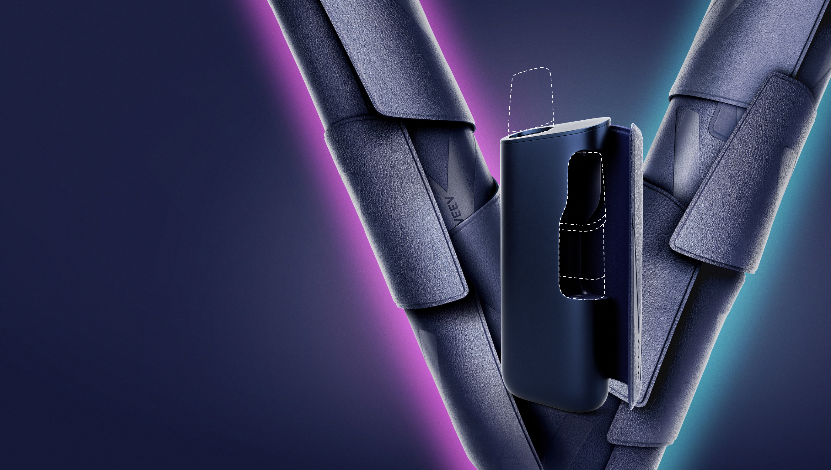VEEV ONE device on a promotional banner